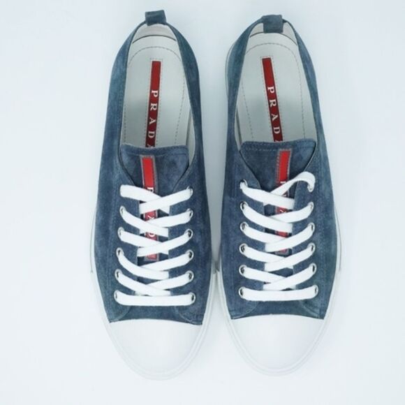 Prada Suede Leather Sneakers Cap Toe Gray Blue 9.5 Retro Ballet sneakers - Picture 6 of 8